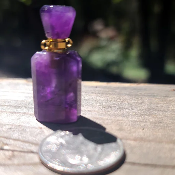 Amethyst deep purple 💜 gemstone crystal bottle pendant #AW2 - Picture 5 of 7